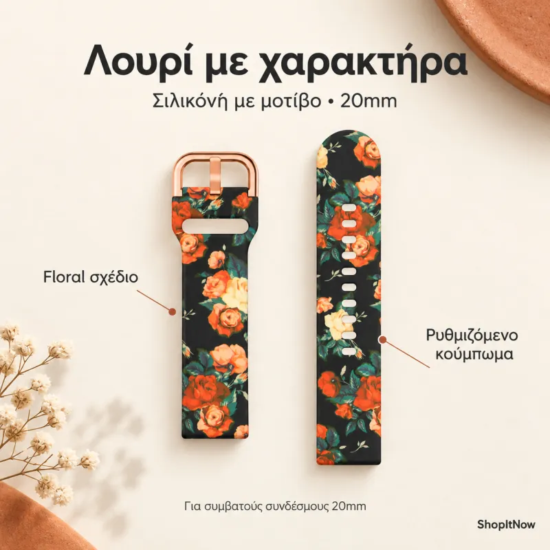 λουρί σιλικόνης με μοτίβο 20mm
