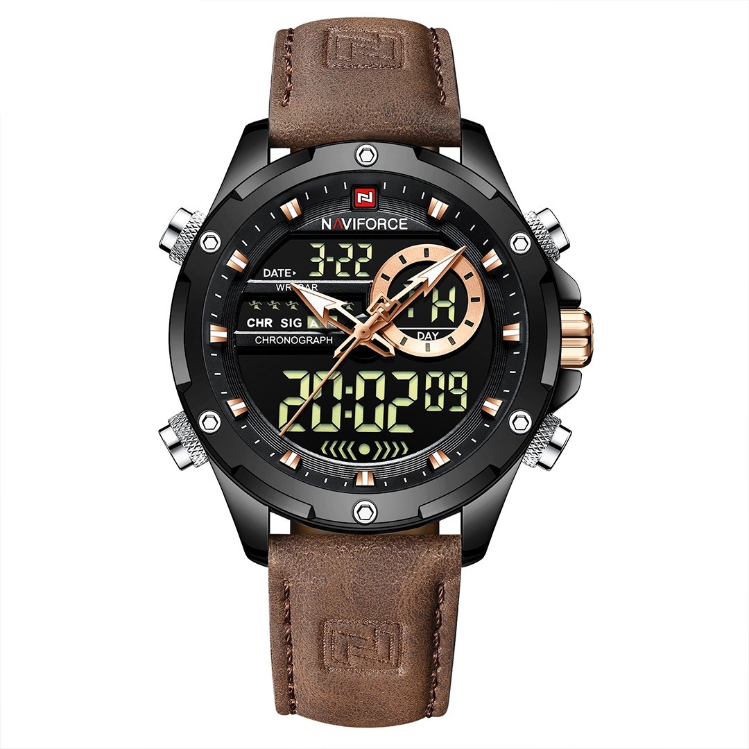 ρολόι naviforce 9208 - Μαύρη κάσα / καφέ λουρί σιλικόνης Τεχνολογία > Smartwatches > Υβριδικά / Αναλογικά